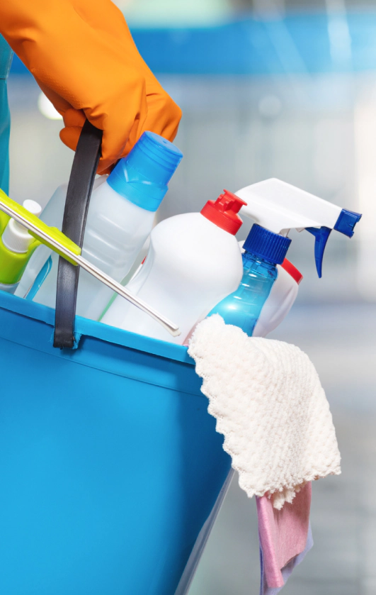 cleaning tools on a bucket